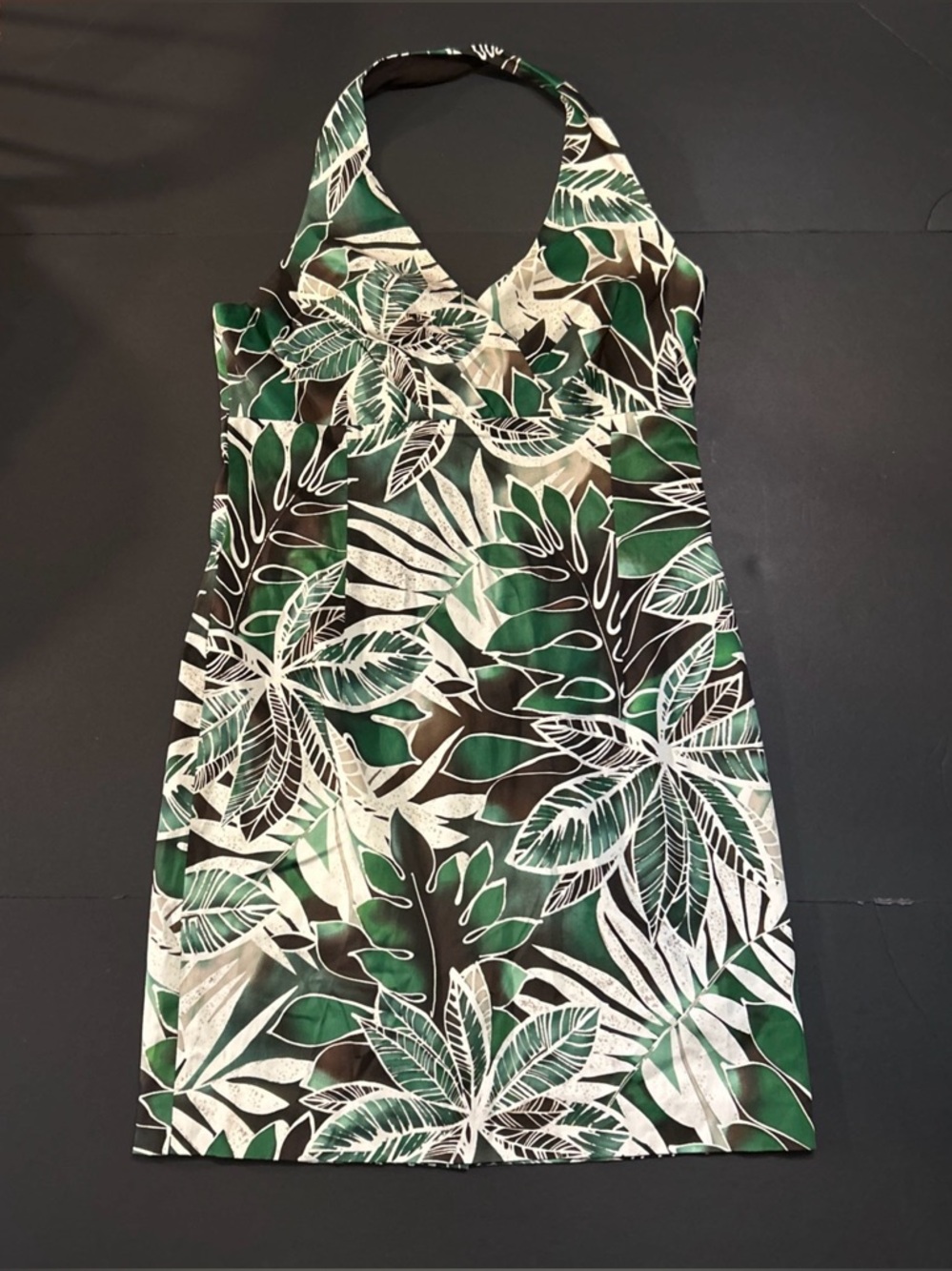 JONES NEW YORK Green‎ Brown Leaf Print Halter Sheath Dress Women’s Size 12